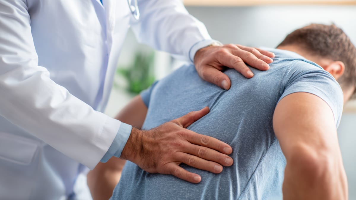 Doctor's hands performing a chiropractic adjustment on a patient's back